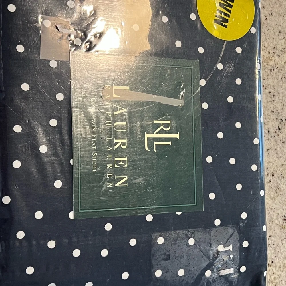Ralph Lauren Navy and White Polka Dot Twin Flat Sheet